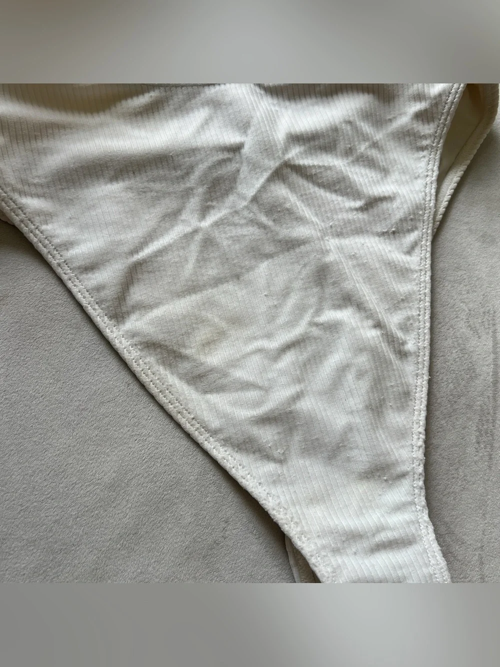 Frankie's Bikinis White Ribbed High-Cut Bikini Bottom - Medium